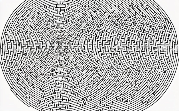 Monochrome Maze Symmetry Simple Thick Line Modern Pattern with Rounded Edges