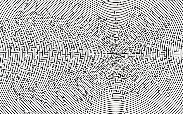 Monochrome Maze Symmetry Simple Thick Line Modern Pattern with Rounded Edges