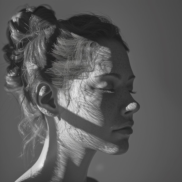 Monochrome photo of a woman with shadow on her face