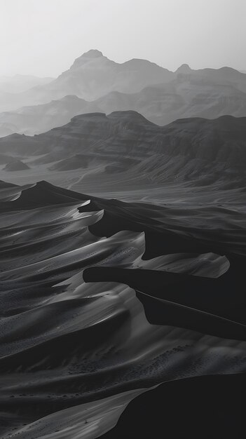 Photo monochrome photograph of a scenic desert landscape in black and white palette