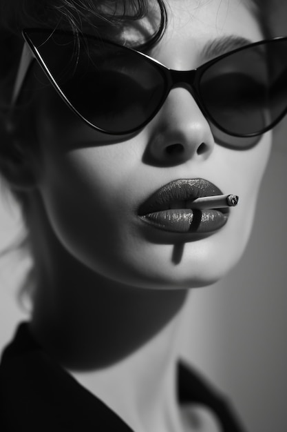 Monochrome portrait of woman with sunglasses