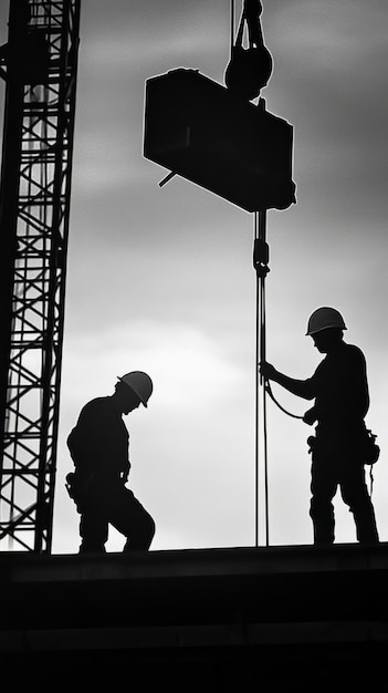 Photo monochrome scene depicting life of workers on a construction industry site ar 916 v 61 job id 40c8c5e0ca094034b6b3d802354b0dbc