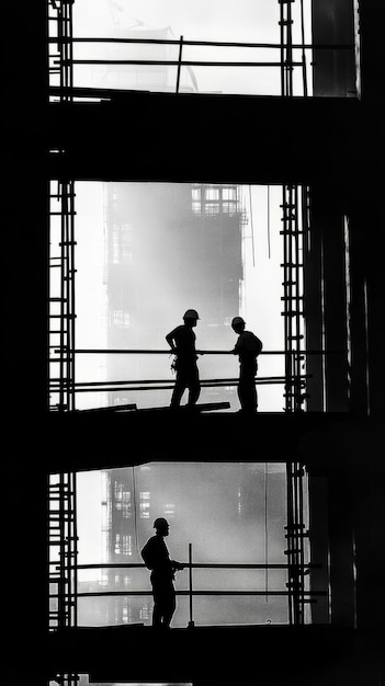 Photo monochrome scene depicting life of workers on a construction industry site