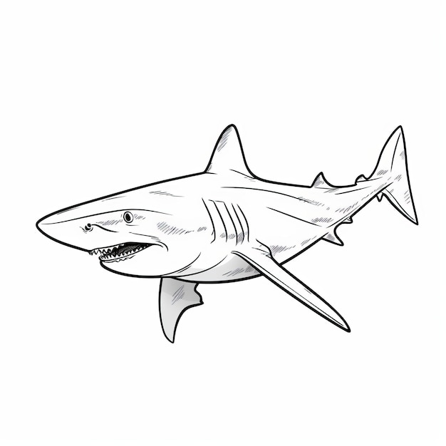 Monochrome Shark Coloring Page Realistic White And Bronze Style