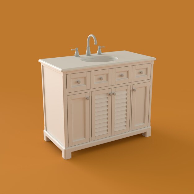 Monochrome Sink Basin on Orange Background 3d Rendering