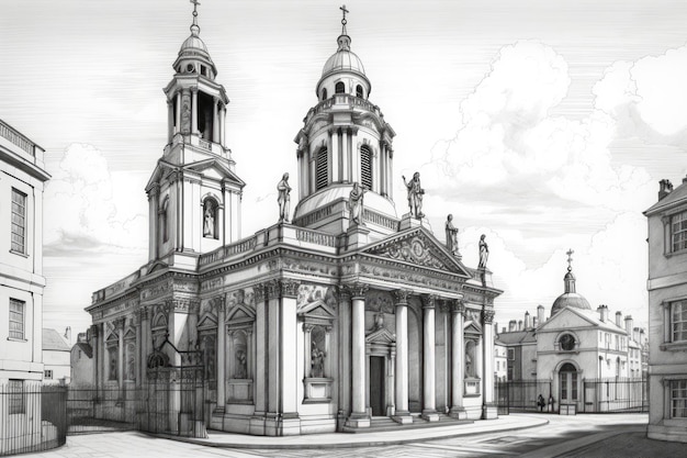 Monochrome sketch of a cathedral