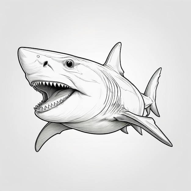 Photo monochrome sketch of a fierce shark with bared teeth showcasing its predatory nature