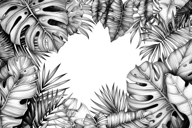 Photo monochrome tropical leaves frame for naturethemed designs and backgrounds ai