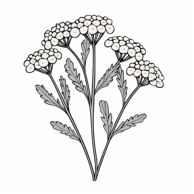 Photo monochrome yarrow flower drawing on white background