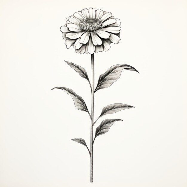 Photo monochrome zinnia with long stem simple linear design on white background