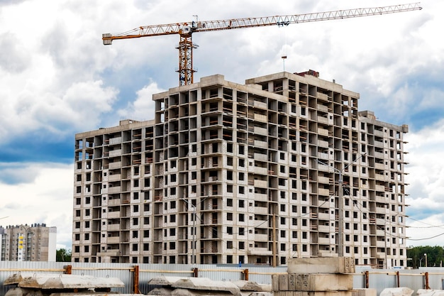 Monolithic frame construction of the building Solid walls of concrete The framework for the walls Formwork for walls made of concrete Construction site close up