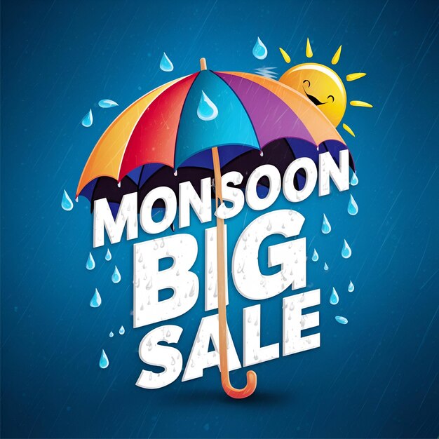 Monsoon Big Sale Umbrellathemed flyer vibrant blue background