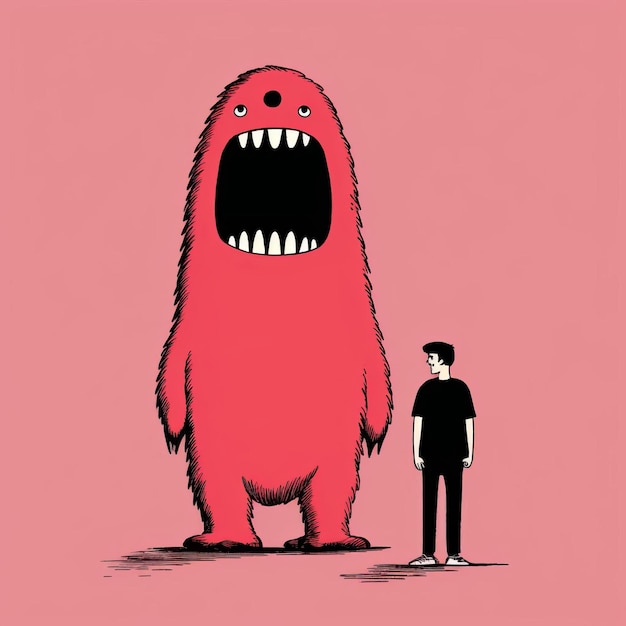 Photo monster by jean jullien a humorous and minimalist illustration of a man and a red monster