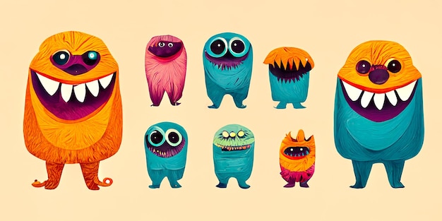 Photo monster colorful silhouette icon set cute cartoon scary funny character