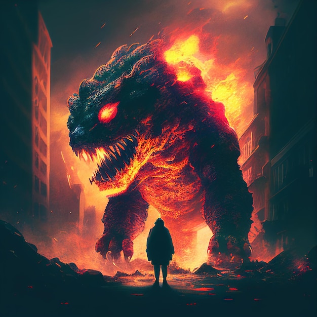 Monster in fire and world Generative AI