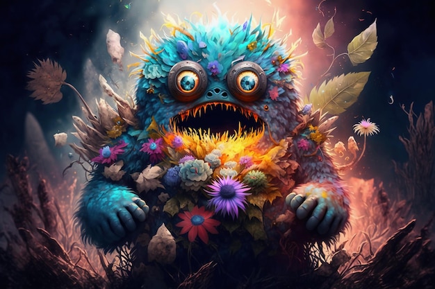 A monster with a flower in its mouth