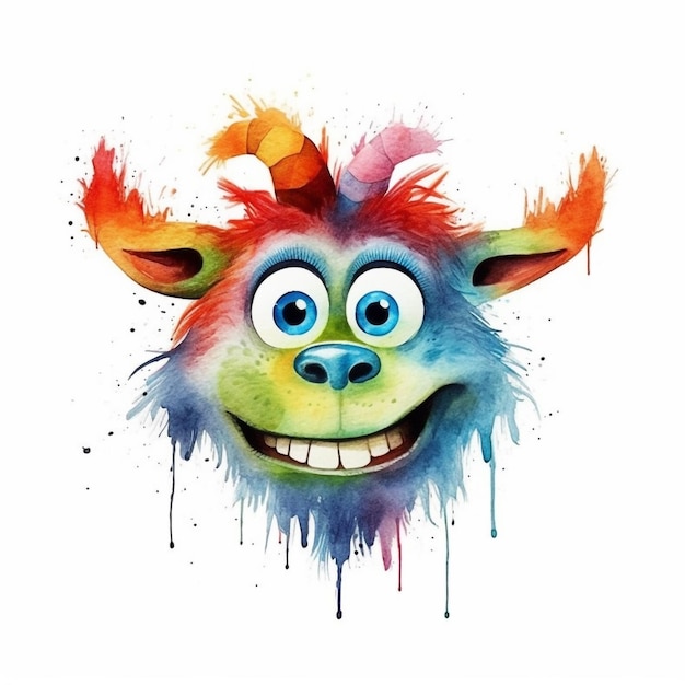 A monster with a rainbow face and a big smile.