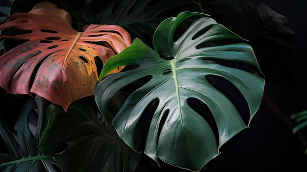 Monstera delicosa multicolored leaves textured background ai generative