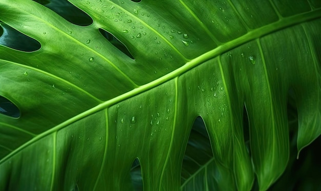 Monstera leaf wallpaper Tropical foliage background Natural textured For postcard book illustration card Created with generative AI tools