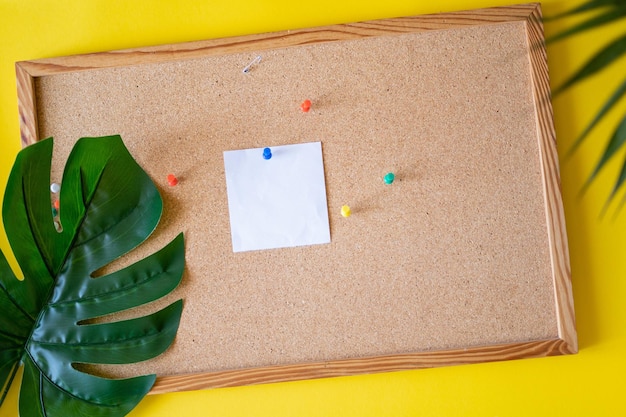 Monstera leaf on the yellow background Big banner Place for text