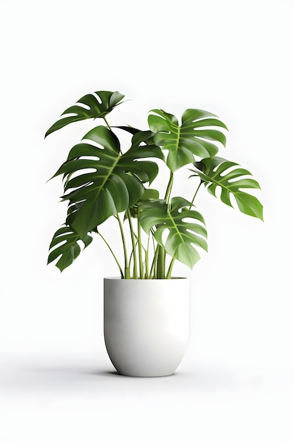 Monstera plant on ceramic pot white background