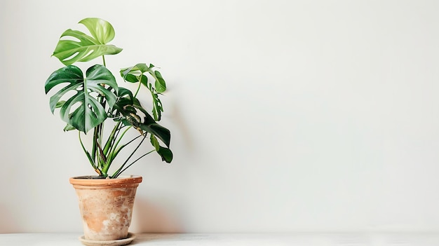 Monstera plant in pot isolated on white background