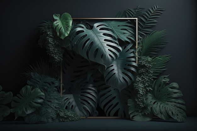 Monstera wallpaper frame background Made with Generative AI