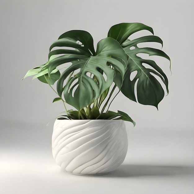 monstera in a white pot on a table Generative AI