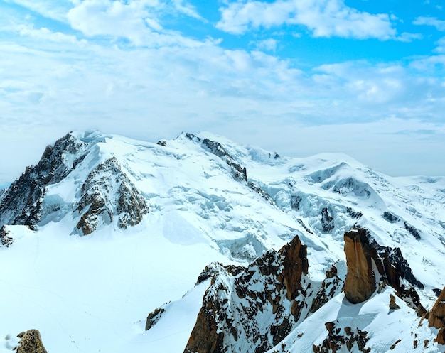 Mont Blanc mountain massif view from Aiguille du Midi Mount French