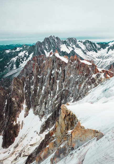 Mont Blanc mountains snowy pass in Alps peak Aiguille du Midi France