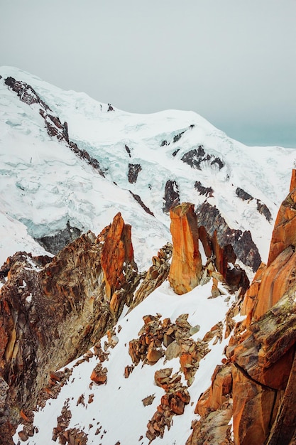 Mont Blanc mountains snowy pass in Alps peak Aiguille du Midi France