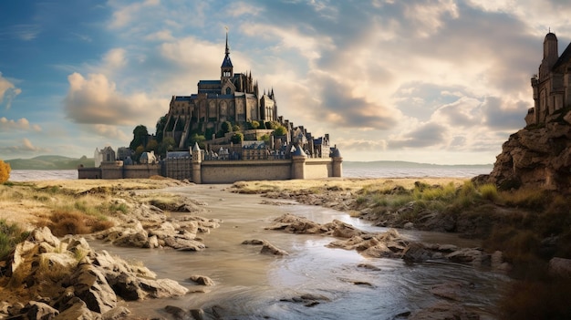 The mont saint michel france medieval island fortress tidal Created with Generative AI technology