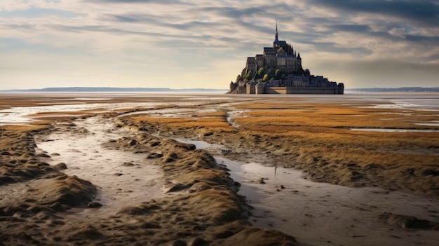 The mont saint michel france medieval island tidal Created with Generative AI technology