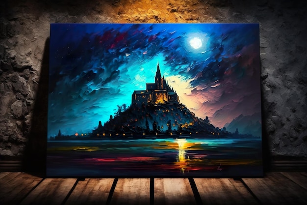 Mont-Saint-Michel Oil Painting Masterpiece of a Beautiful Landscape AI Generated Illustration