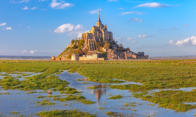 Mont Saint Michel at sunset Normandy France