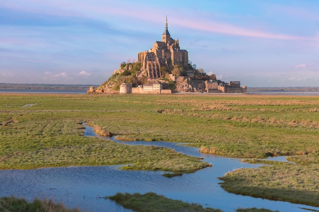 Mont Saint Michel at sunset Normandy France