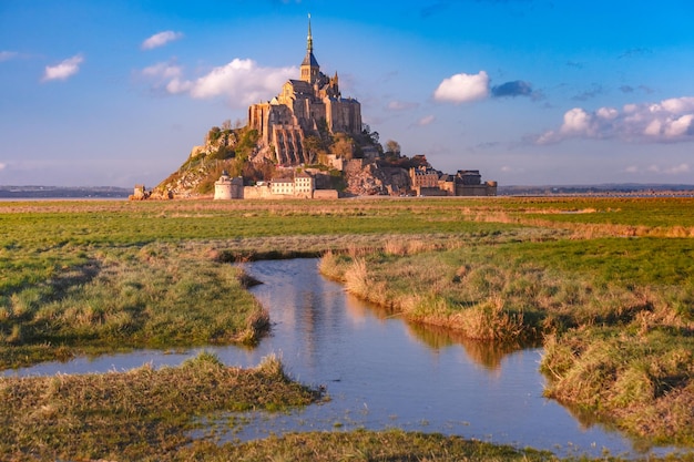 Mont Saint Michel at sunset Normandy France