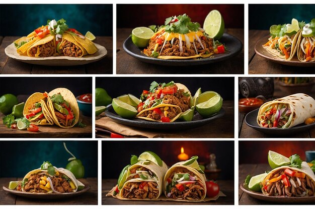 Montage of Mexican cuisine showcasing tacos and fajitas