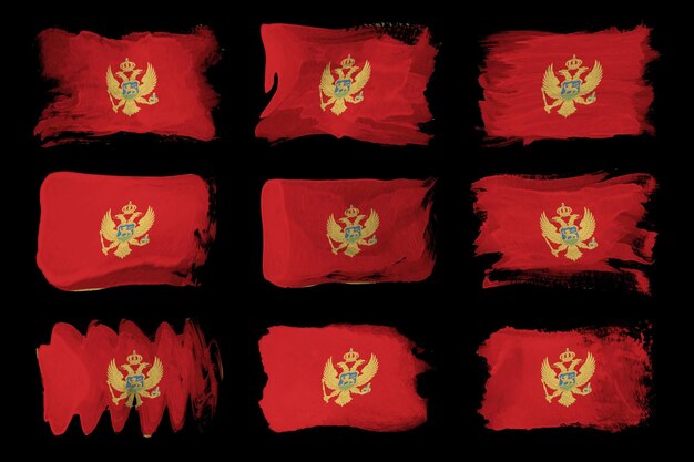 Montenegro flag brush stroke, national flag on black background