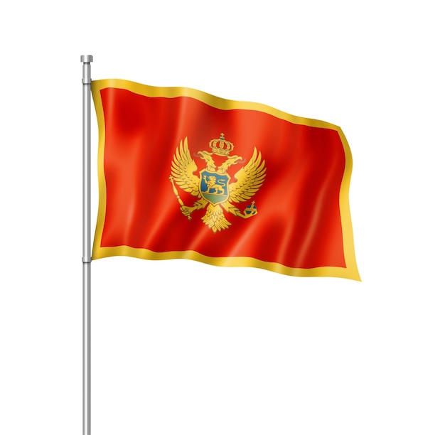 Montenegro flag three dimensional render isolated on white