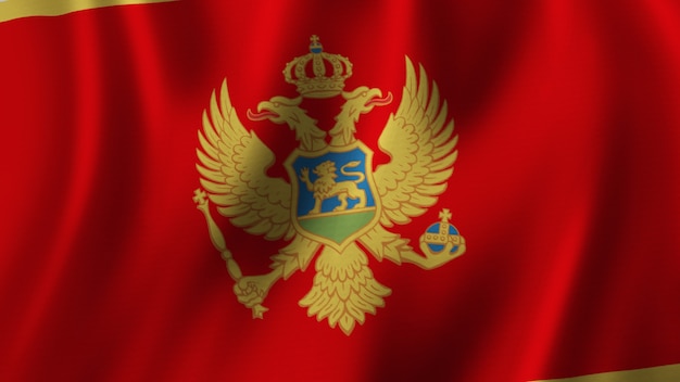 Montenegro Flag Waving Closeup 3D Rendering With High Quality Image with Fabric Texture