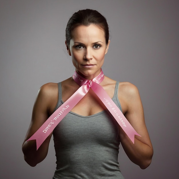 Photo month fight against breast cancer woman and ribbon