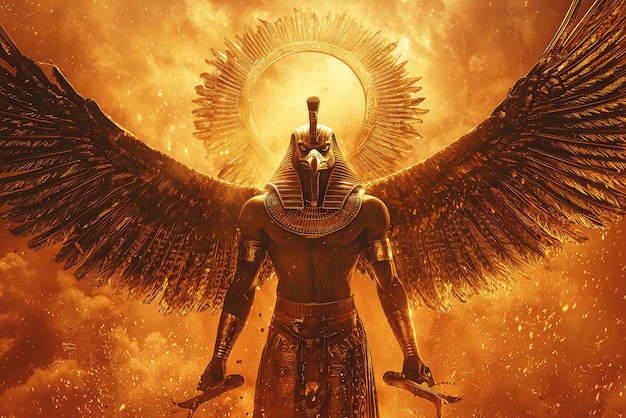 Montu the FalconHeaded God Rises from Flames of Power