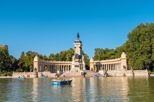 Monument to Alfonso XII in the Estanque Grande de El Retiro in the city of Madrid Spain