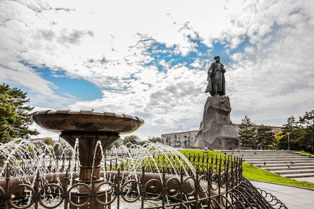 Monument to Khabarov the founder of Khabarovsk at railway station square