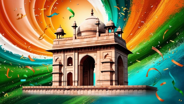 Monument and Landmark of India on Indian Independence Day celebration background