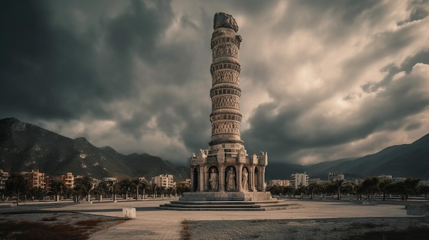 A monument in the middle of a cloudy day