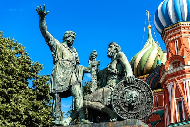 Monument to Minin and Pozharsky by St Basils Cathedral in Moscow Russia