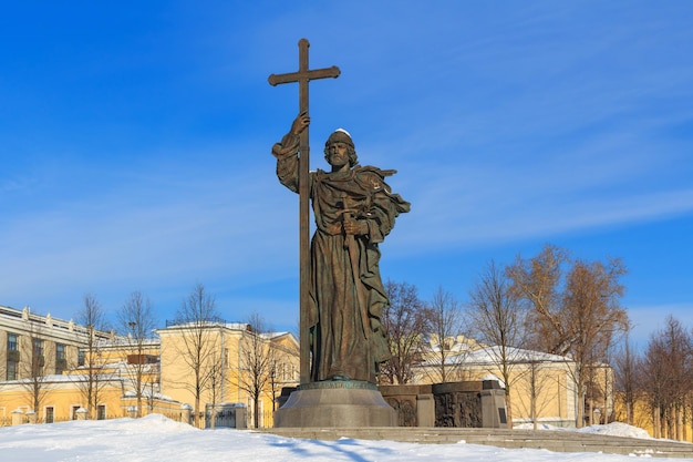 Monument to Vladimir the Great on Borovitskaya square in Moscow at winter