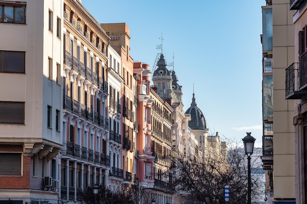 Monumental and picturesque ensemble of buildings in the central district of the European city of Madrid Spain